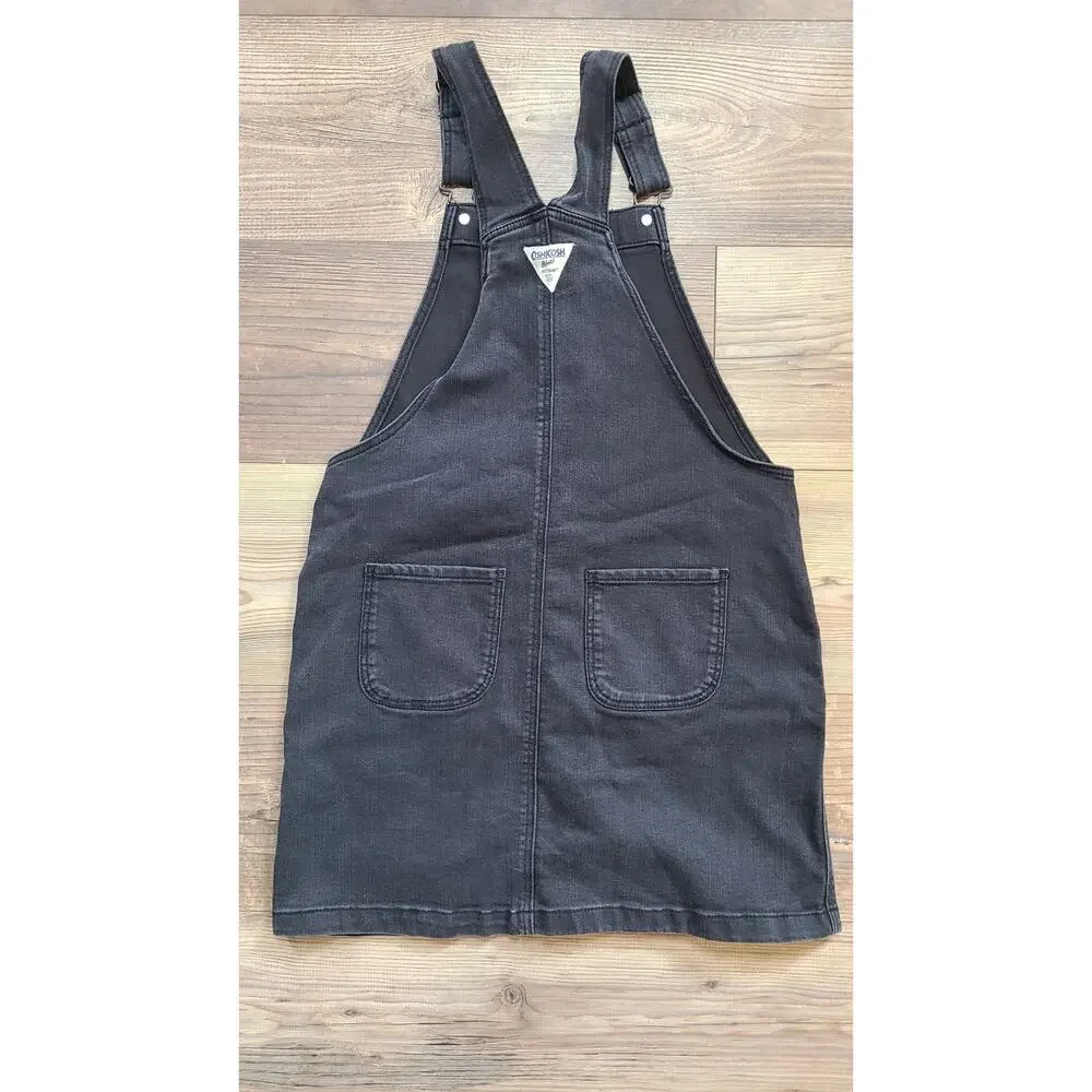 OshKosh Bgosh Denim Bib Overall Dress Girls 14 Black Button Front Vestbak Jumper